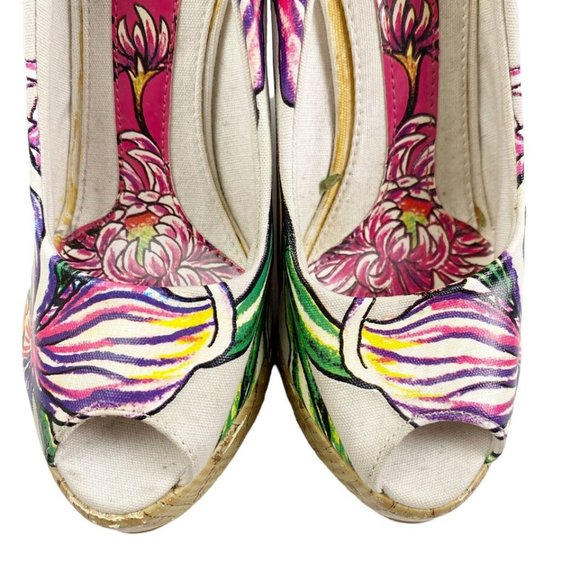 Vintage Y2Kstyle 00sfashion Ed Hardy Wedge Womens Floral 4.5" Inch Heels US Sz 5 - Picture 3 of 9